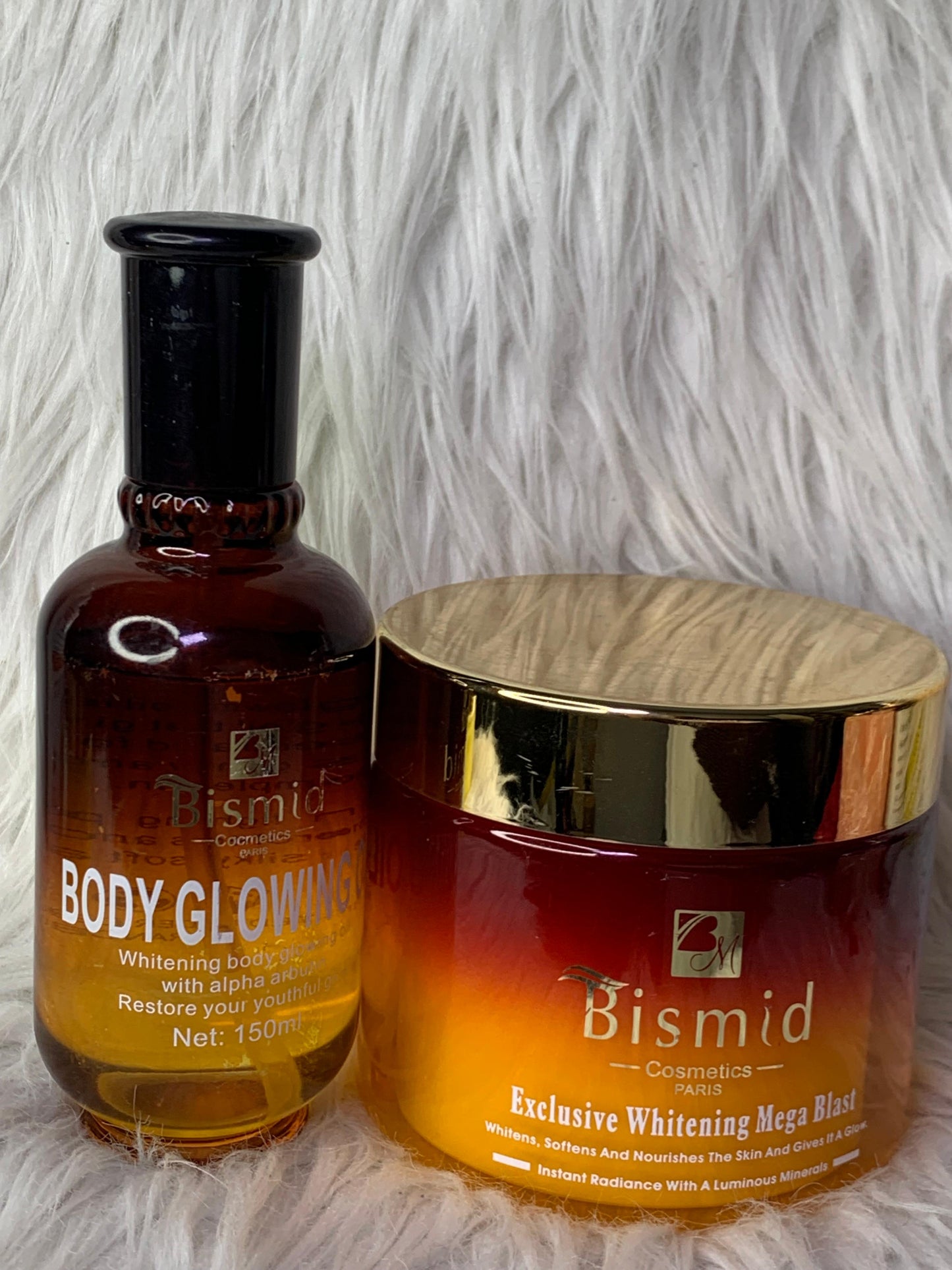 BISMID DUO CREME MEGA BLAST ET HUILE BODY GLOWING OIL ULTRA BLANCHISSANTE ANTI IMPERFECTION HYDRATANTE NOURRISSANTE