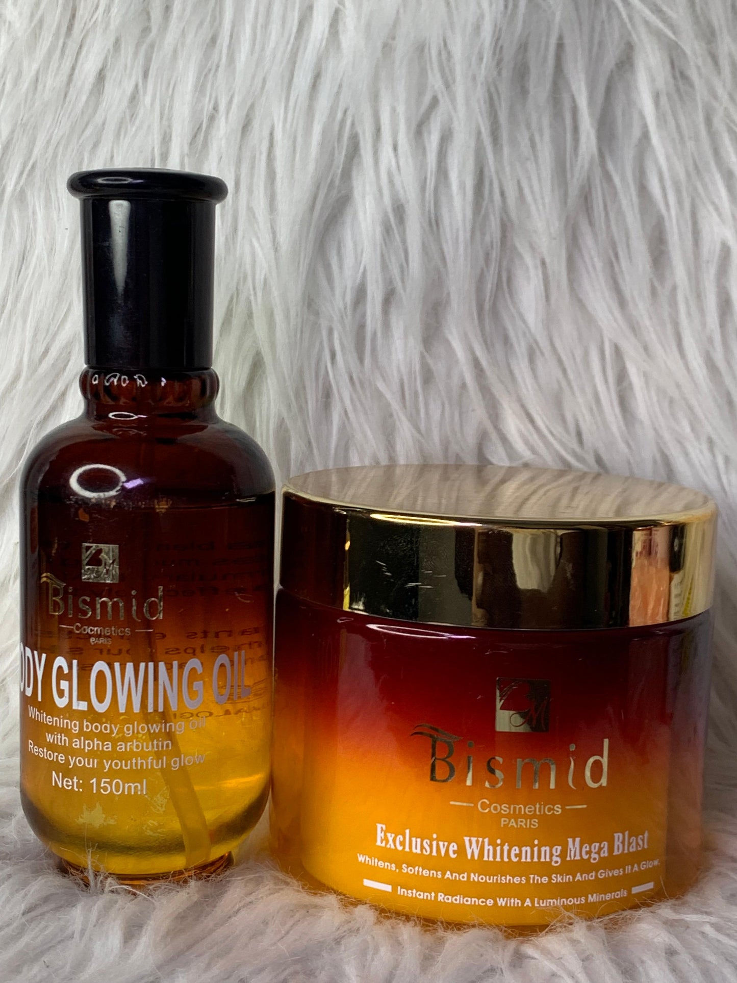 BISMID DUO CREME MEGA BLAST ET HUILE BODY GLOWING OIL ULTRA BLANCHISSANTE ANTI IMPERFECTION HYDRATANTE NOURRISSANTE