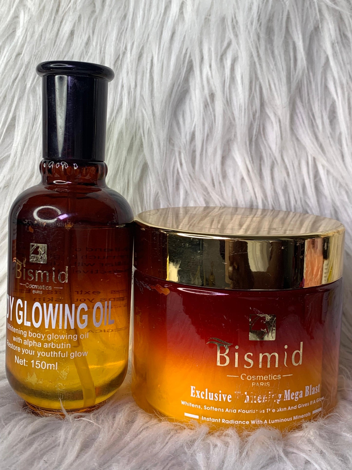 BISMID DUO CREME MEGA BLAST ET HUILE BODY GLOWING OIL ULTRA BLANCHISSANTE ANTI IMPERFECTION HYDRATANTE NOURRISSANTE