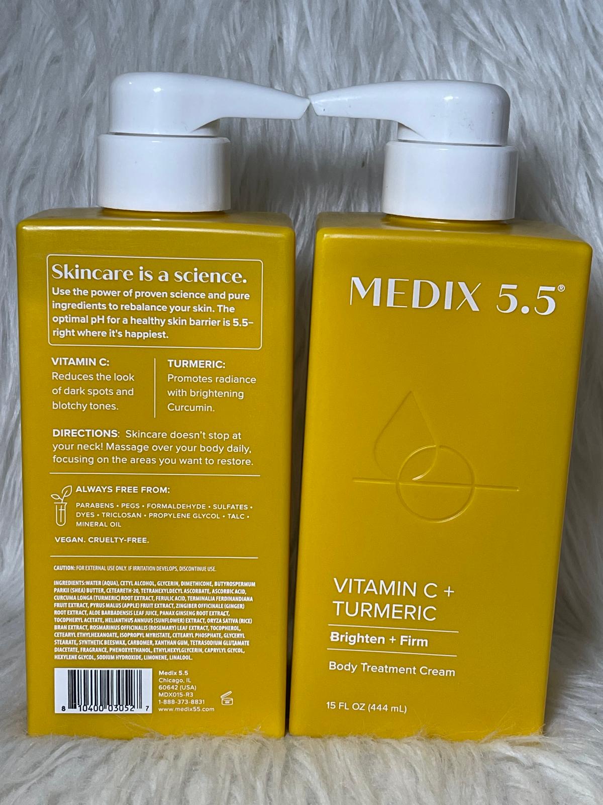 Medix 5.5, lot de 2 Crèmes Vitamine C et curcuma, Crème raffermissante et illuminatrice Ultra éclaircissant anti imperfection zéro tâche , 444 ml