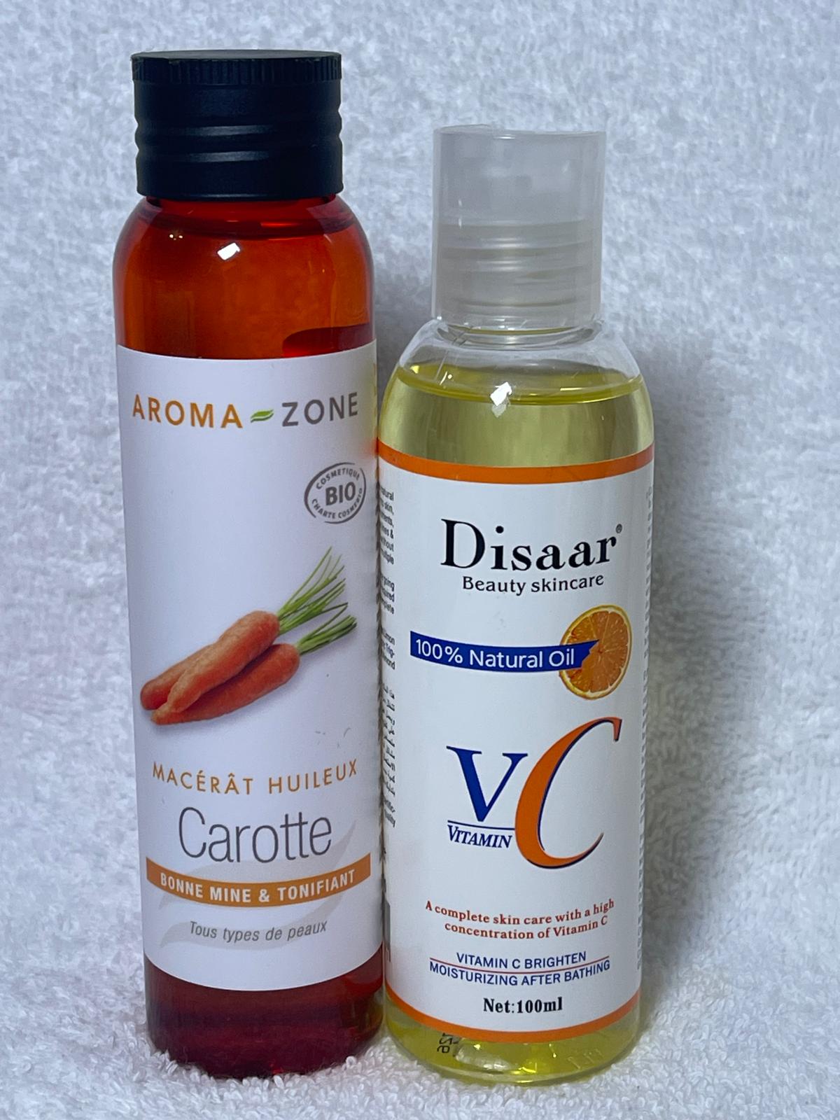 Disaar huile ultra blanchissante et huile de carotte bonne mine bio 100% glow