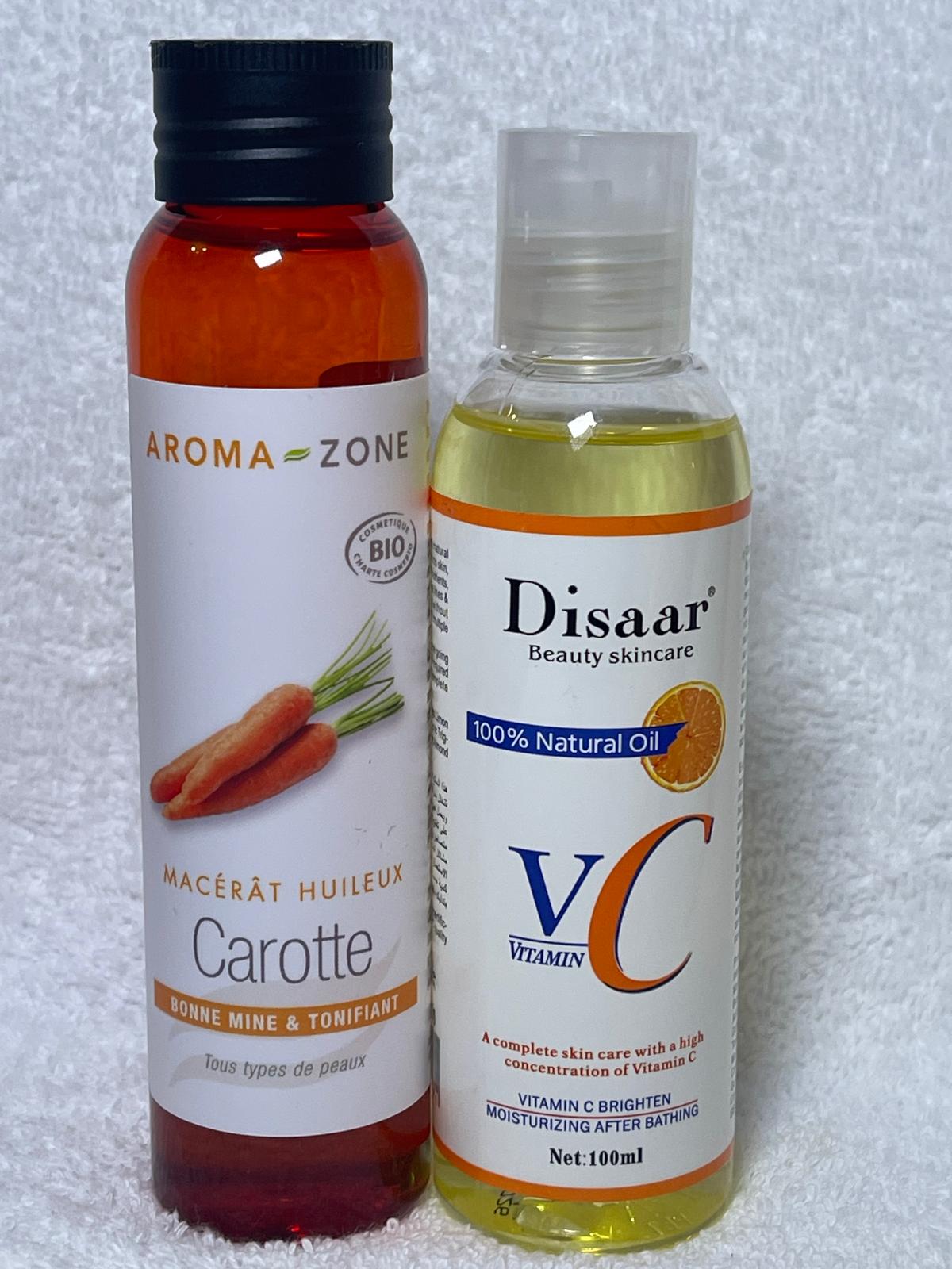 Disaar huile ultra blanchissante et huile de carotte bonne mine bio 100% glow