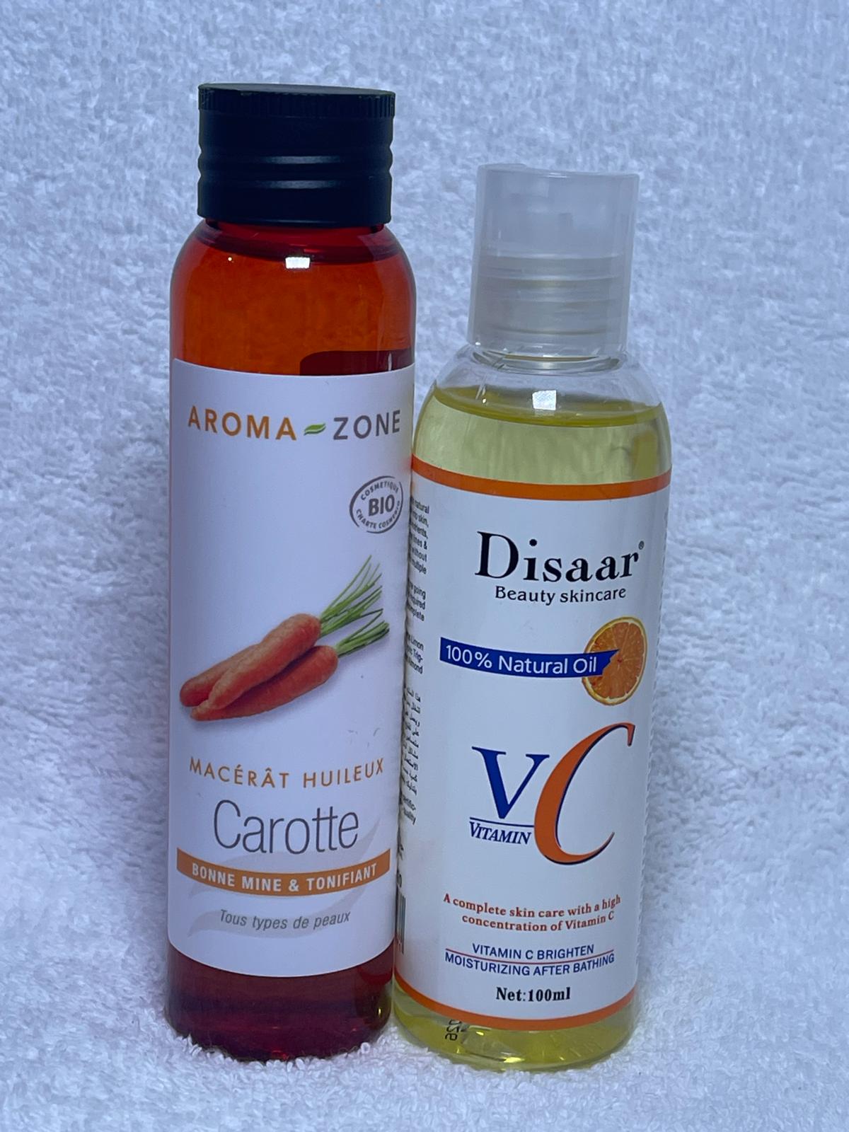 Disaar huile ultra blanchissante et huile de carotte bonne mine bio 100% glow