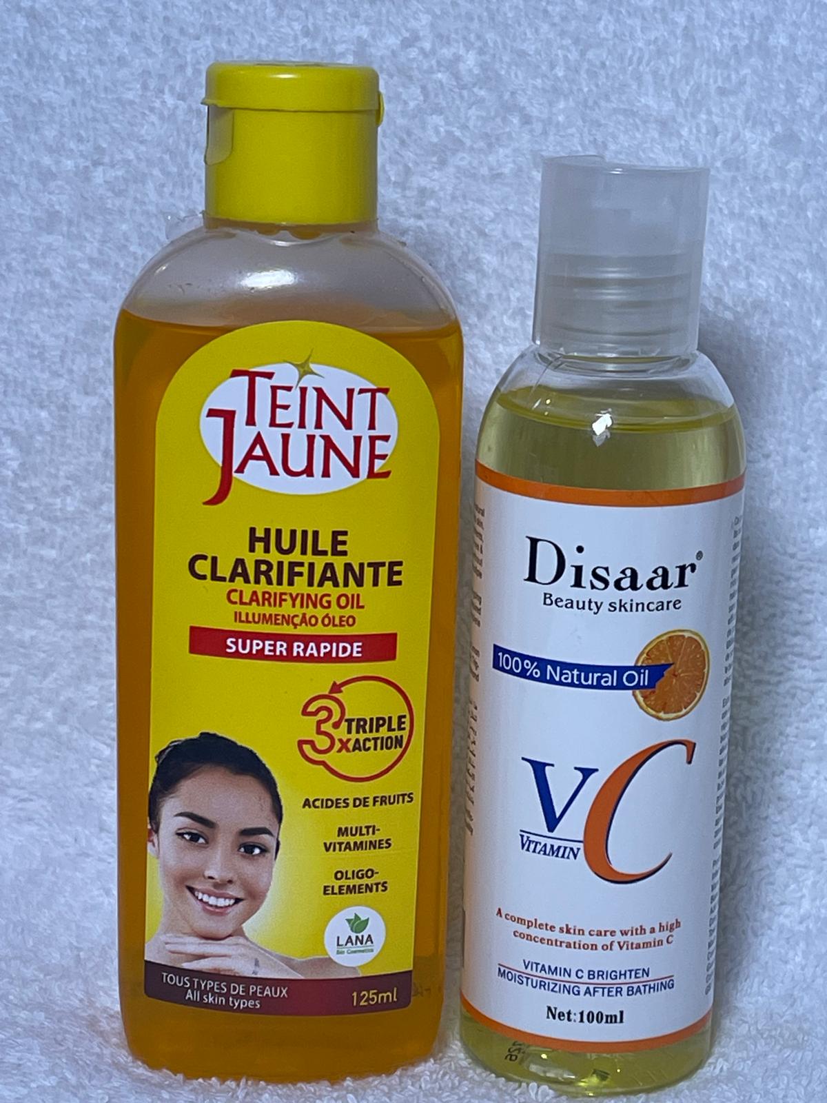 HUILE TEINT JAUNE METISSE ET HUILE DISAAR VITAMINE C ULTRA ÉCLAIRCISSANTE ANTI IMPERFECTION