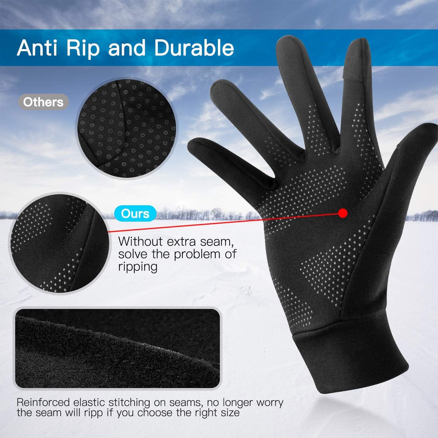 Unigear Gants Doublure Chauffants, sous Gants à Écran Tactile Gants de Cyclisme Gants de Course à Pied Coupe-Vent Respirant Antidérapant Idéal pour Vélo Exercice Sport Running Ski Snowboard Moto