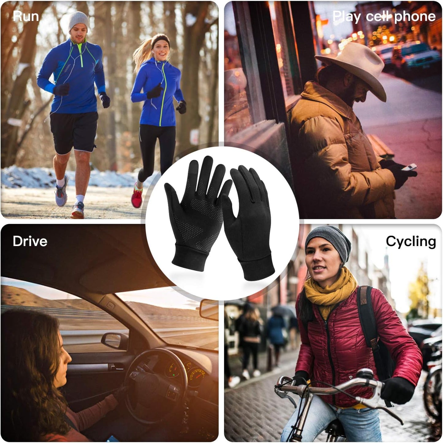 Unigear Gants Doublure Chauffants, sous Gants à Écran Tactile Gants de Cyclisme Gants de Course à Pied Coupe-Vent Respirant Antidérapant Idéal pour Vélo Exercice Sport Running Ski Snowboard Moto