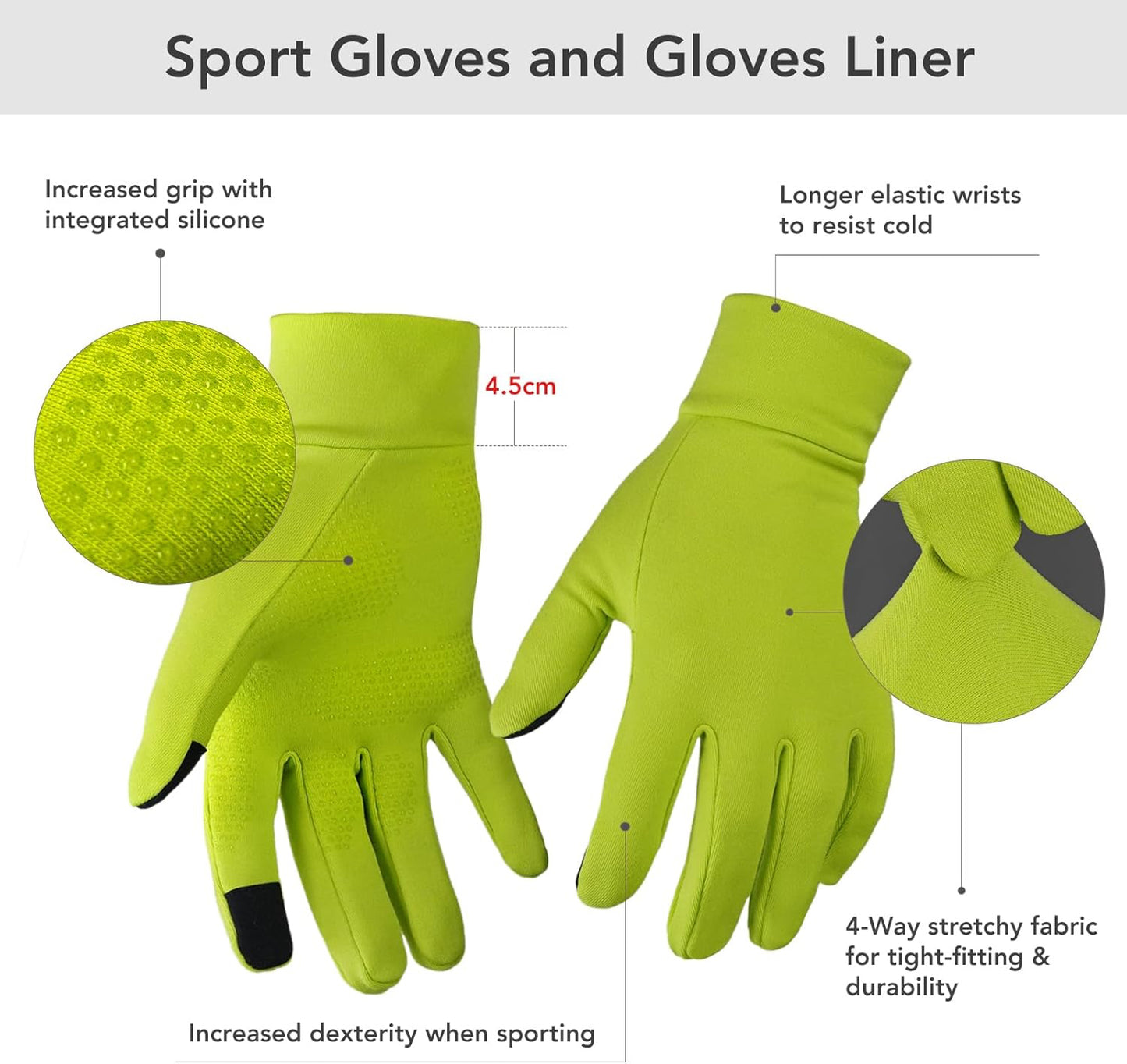 Unigear Gants Doublure Chauffants, sous Gants à Écran Tactile Gants de Cyclisme Gants de Course à Pied Coupe-Vent Respirant Antidérapant Idéal pour Vélo Exercice Sport Running Ski Snowboard Moto