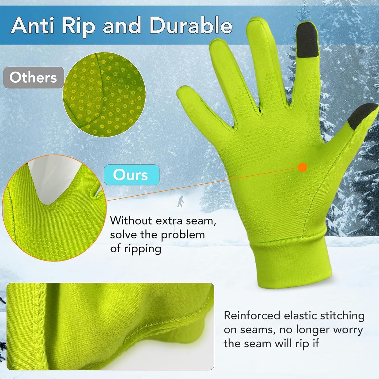 Unigear Gants Doublure Chauffants, sous Gants à Écran Tactile Gants de Cyclisme Gants de Course à Pied Coupe-Vent Respirant Antidérapant Idéal pour Vélo Exercice Sport Running Ski Snowboard Moto