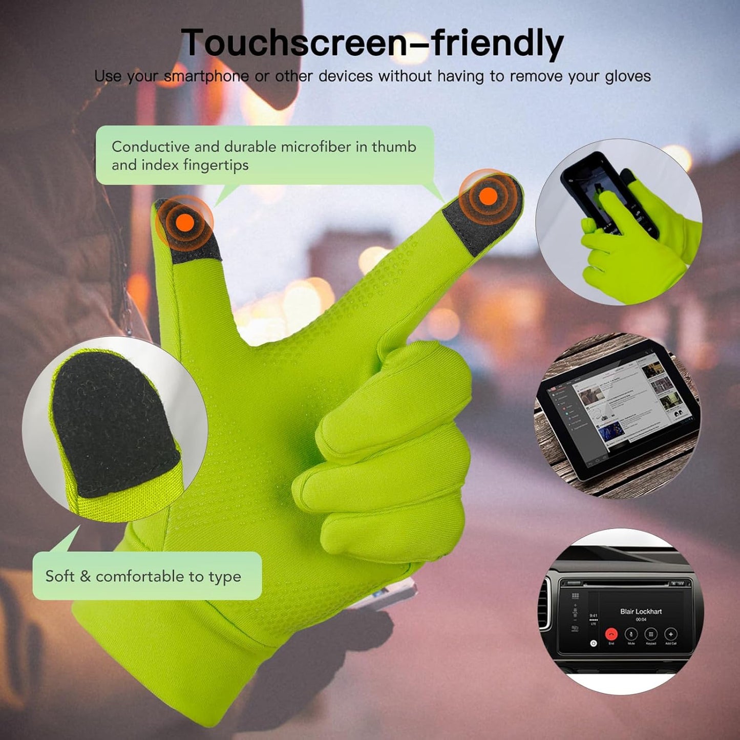 Unigear Gants Doublure Chauffants, sous Gants à Écran Tactile Gants de Cyclisme Gants de Course à Pied Coupe-Vent Respirant Antidérapant Idéal pour Vélo Exercice Sport Running Ski Snowboard Moto