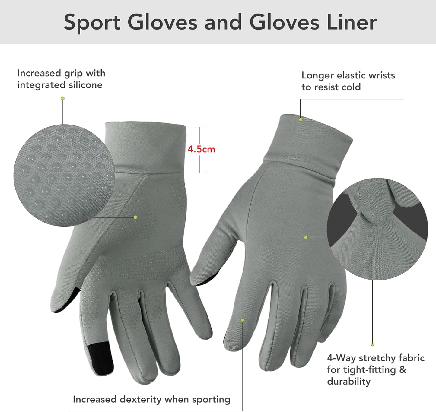 Unigear Gants Doublure Chauffants, sous Gants à Écran Tactile Gants de Cyclisme Gants de Course à Pied Coupe-Vent Respirant Antidérapant Idéal pour Vélo Exercice Sport Running Ski Snowboard Moto