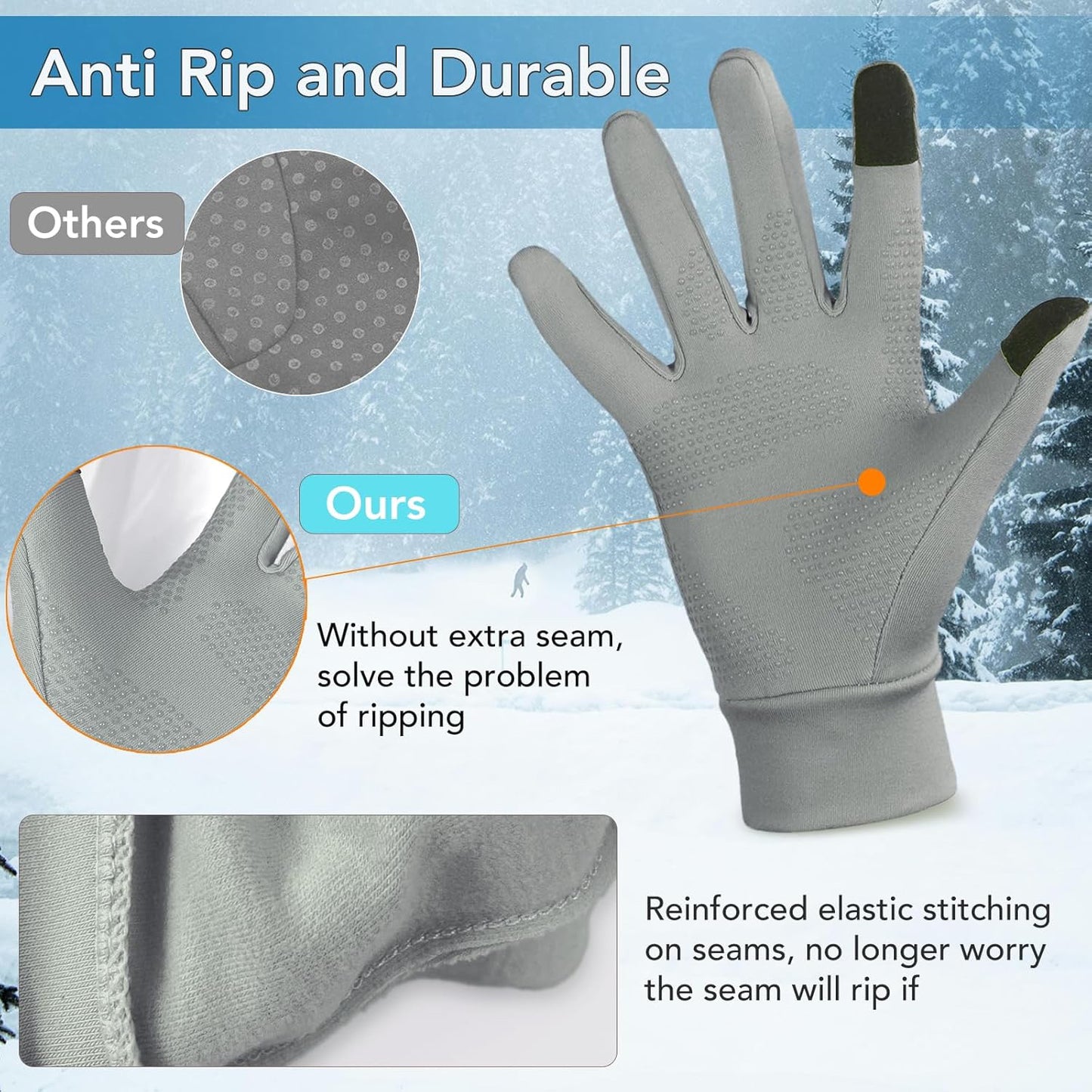 Unigear Gants Doublure Chauffants, sous Gants à Écran Tactile Gants de Cyclisme Gants de Course à Pied Coupe-Vent Respirant Antidérapant Idéal pour Vélo Exercice Sport Running Ski Snowboard Moto