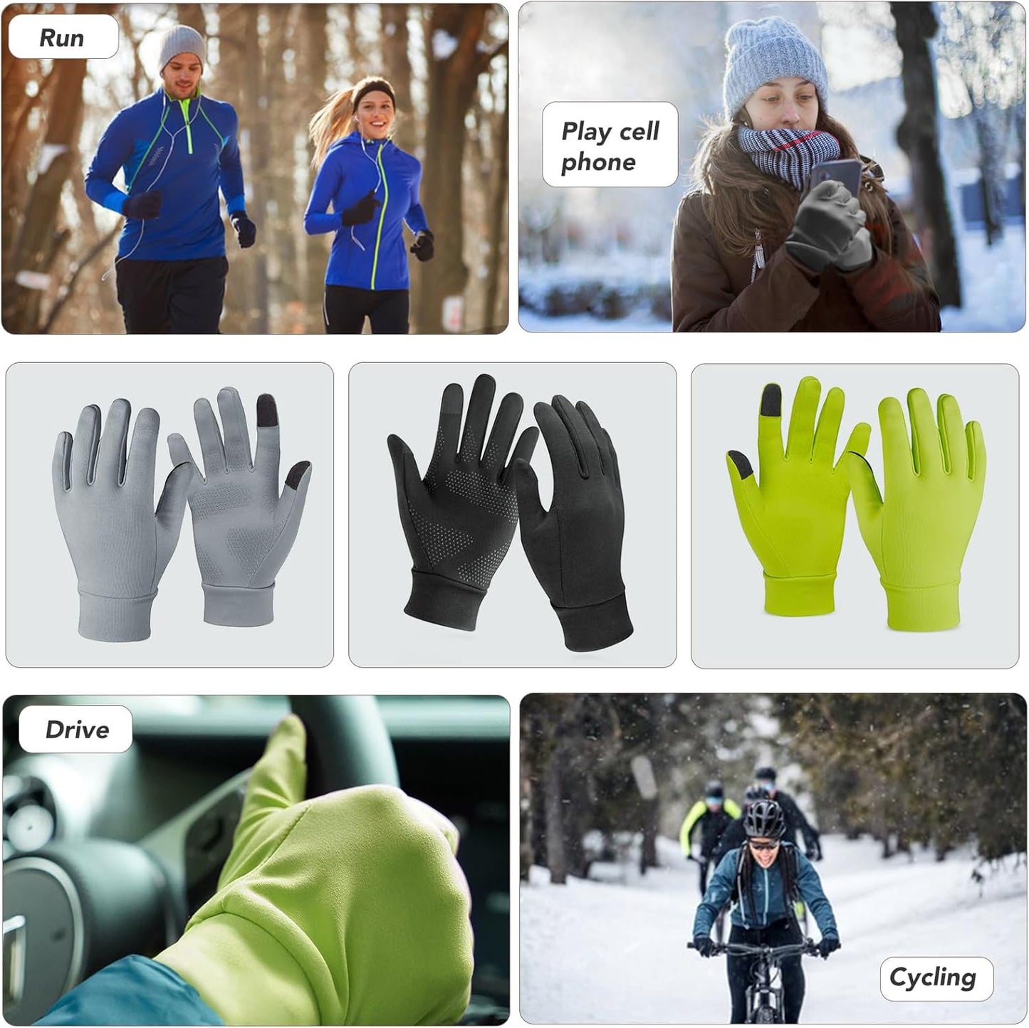 Unigear Gants Doublure Chauffants, sous Gants à Écran Tactile Gants de Cyclisme Gants de Course à Pied Coupe-Vent Respirant Antidérapant Idéal pour Vélo Exercice Sport Running Ski Snowboard Moto
