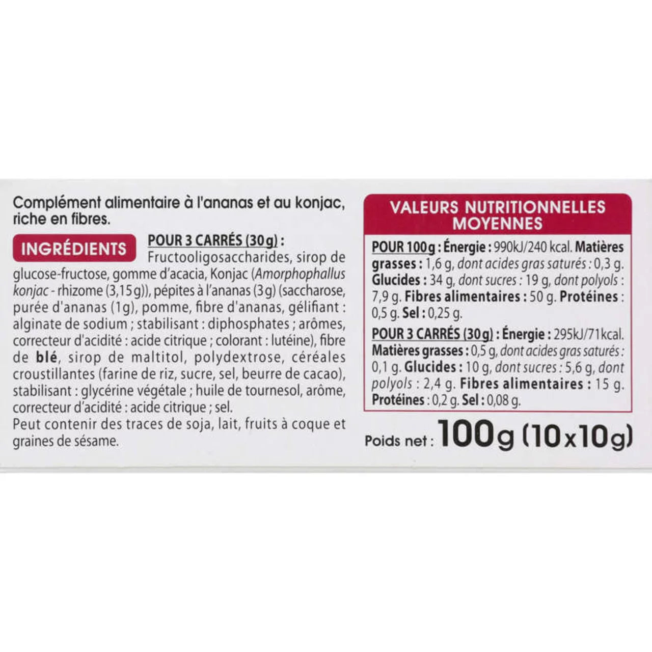 Carrés coupe faim ananas GAYELORD HAUSER 10 unités 100g