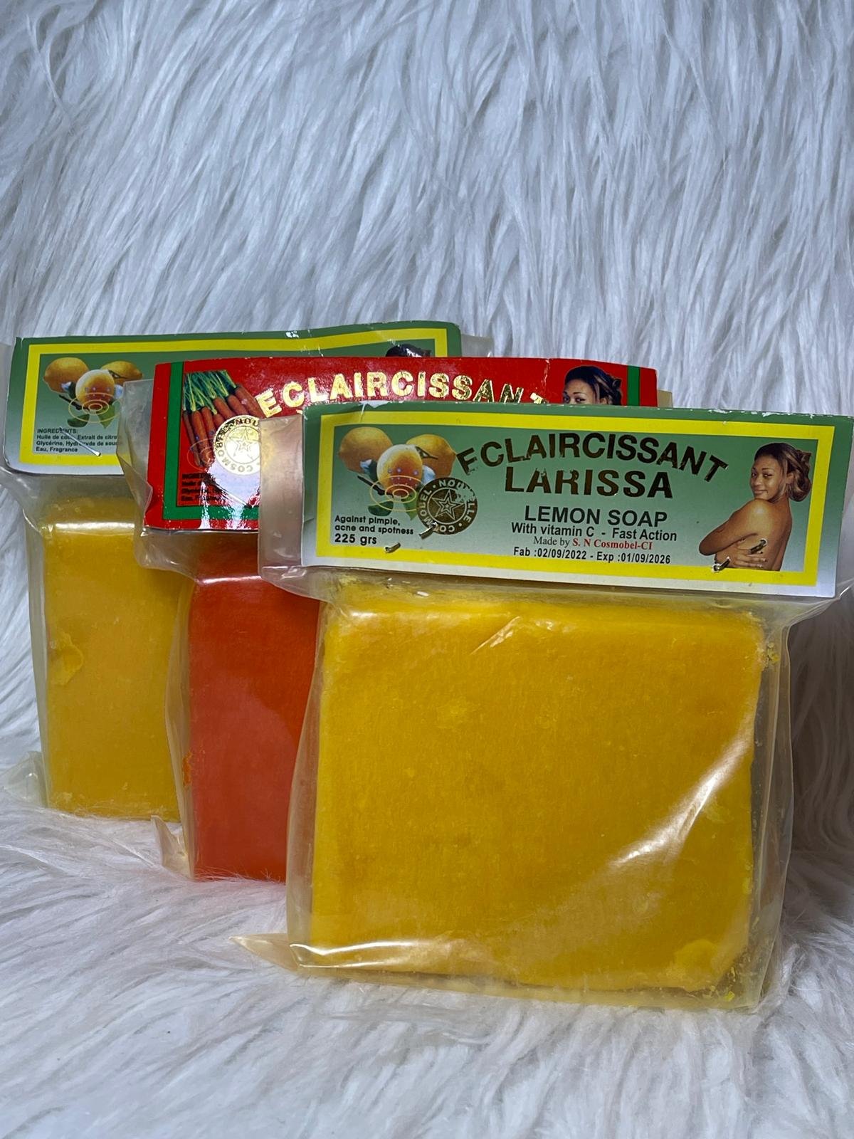 Larissa lait corporel ultra éclaircissant unifiant anti imperfection et le savon Larissa Lemon