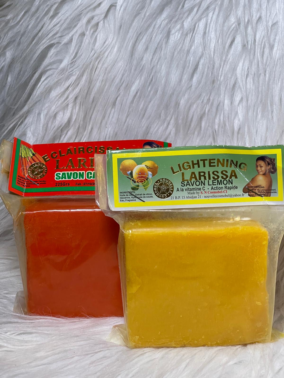 Larissa lait corporel ultra éclaircissant unifiant anti imperfection et le savon Larissa Lemon