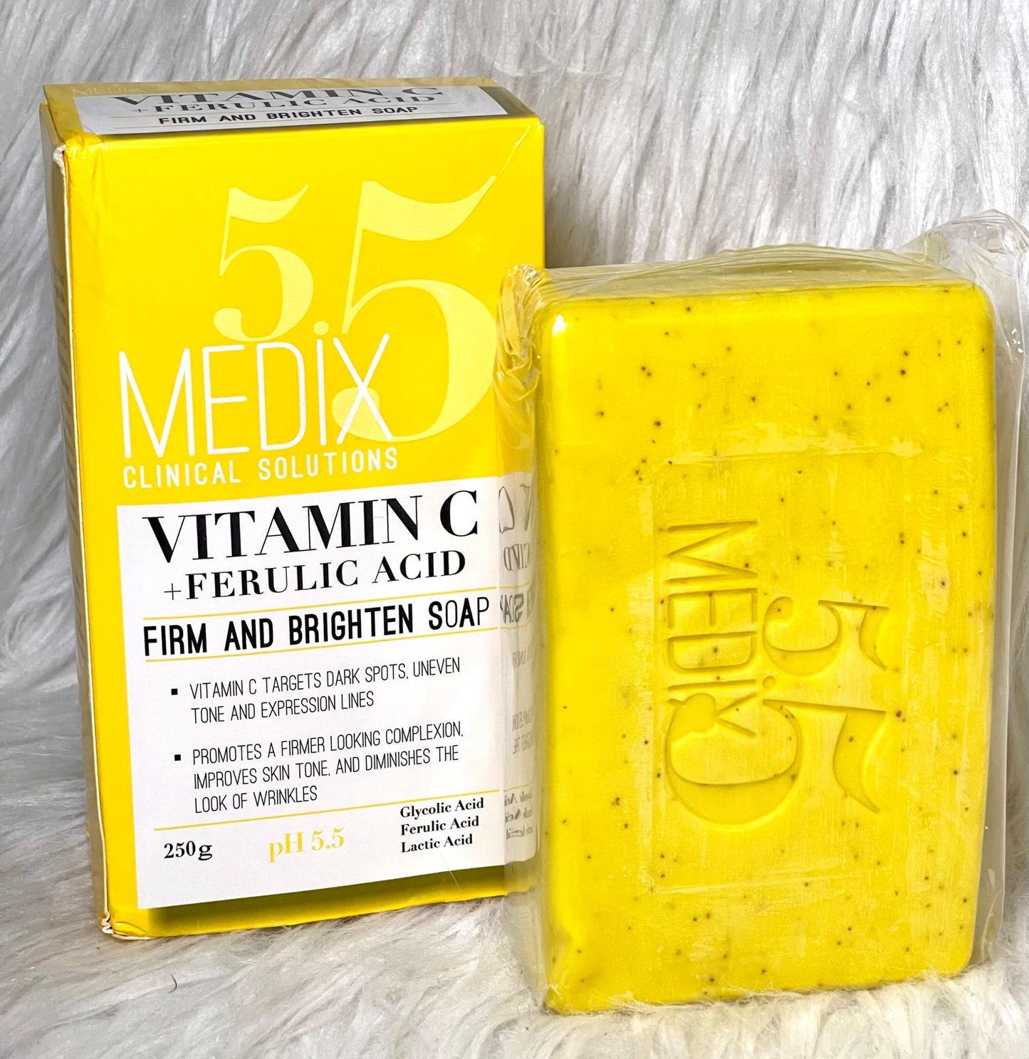 MEDIX5.5 SAVON ULTRA BLANCHISSANT EXFOLIANT GOMMANT ANTI IMPERFECTION VITAMINE C KOJIC FERULIC ACIDE 250G