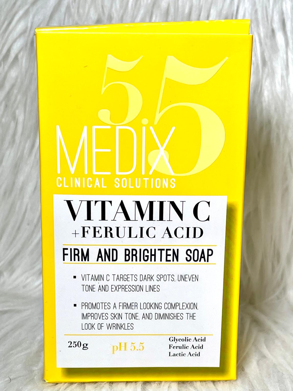 MEDIX5.5 SAVON ULTRA BLANCHISSANT EXFOLIANT GOMMANT ANTI IMPERFECTION VITAMINE C KOJIC FERULIC ACIDE 250G