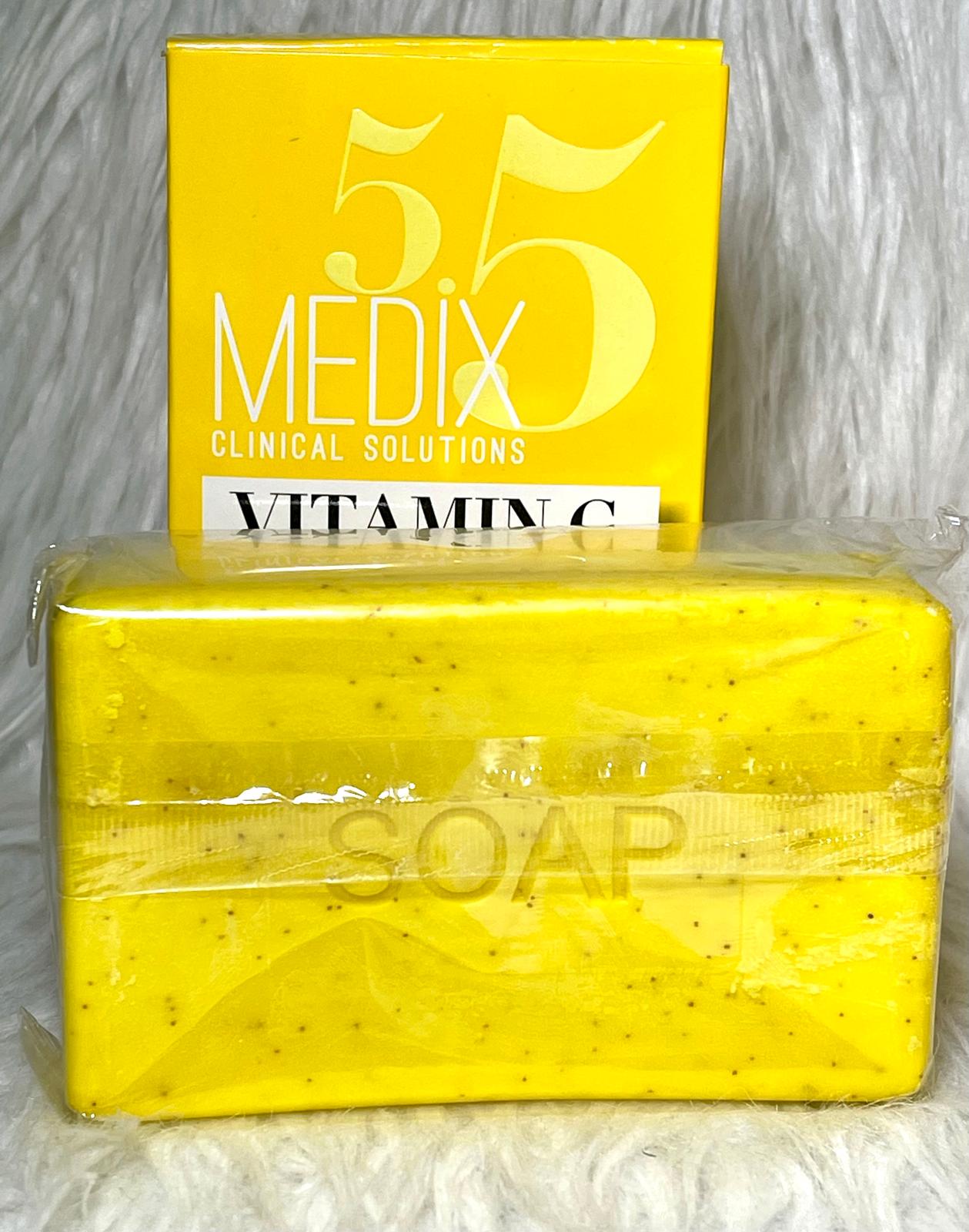MEDIX5.5 SAVON ULTRA BLANCHISSANT EXFOLIANT GOMMANT ANTI IMPERFECTION VITAMINE C KOJIC FERULIC ACIDE 250G