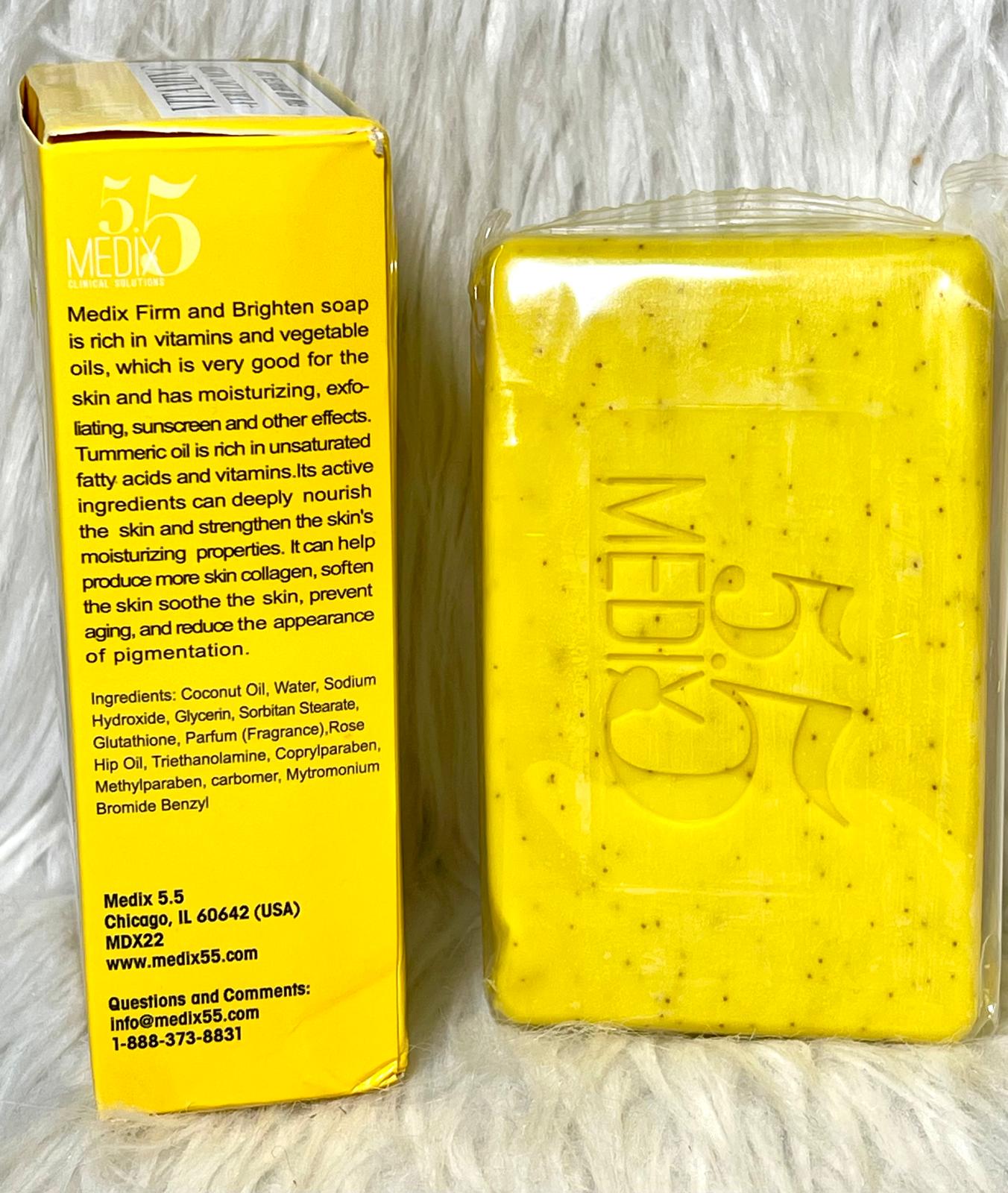 MEDIX5.5 SAVON ULTRA BLANCHISSANT EXFOLIANT GOMMANT ANTI IMPERFECTION VITAMINE C KOJIC FERULIC ACIDE 250G