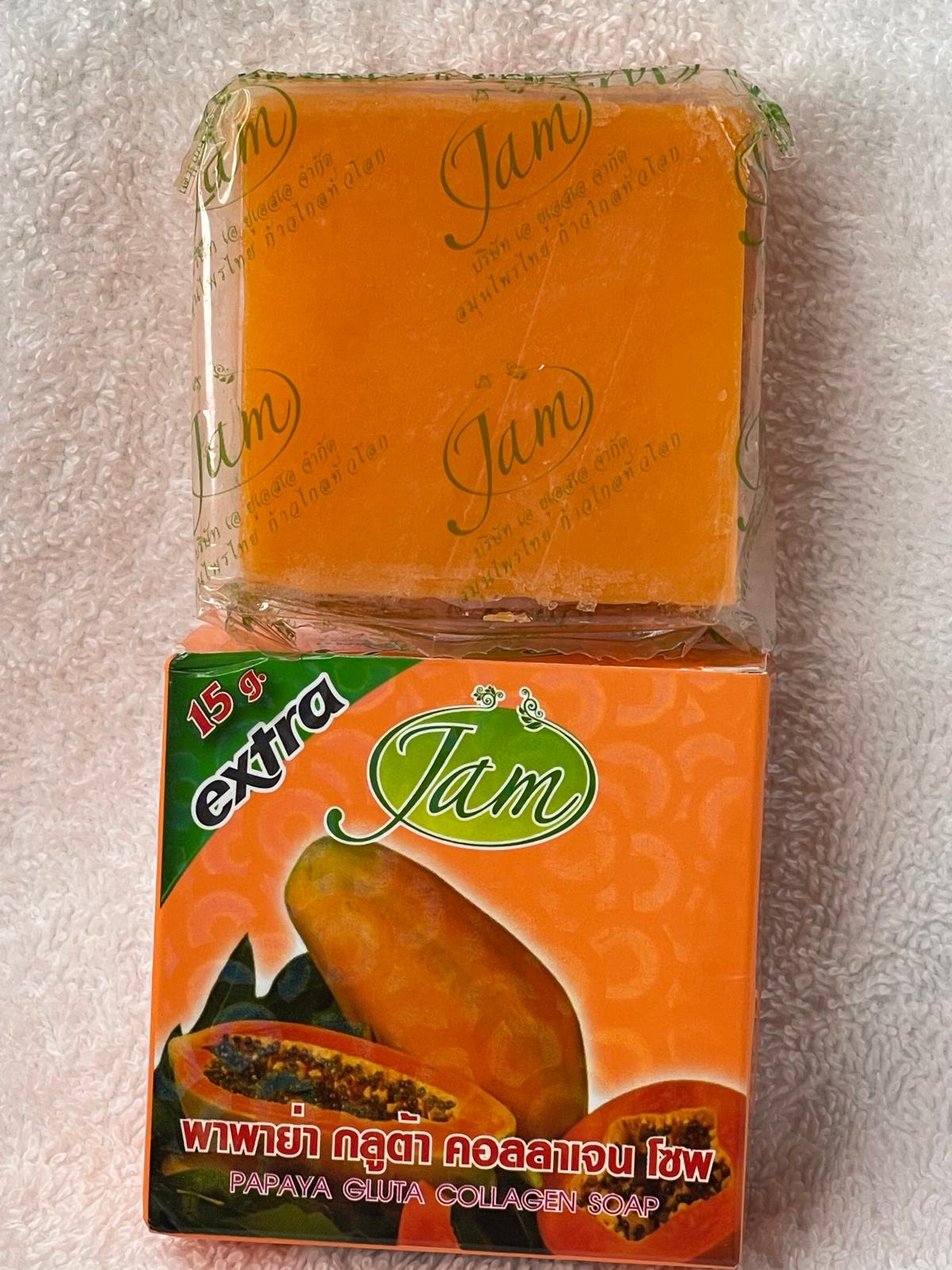 JAM LOT DE 4 SAVON ULTRA ÉCLAIRCISSANTE ATI IMPERFECTION : SAVON TURMERIC GLUTA COLLAGNES , SAVON CAROTTE GLUTA COLLAGENE , SAVON PAPAYE GLUTA COLLAGÈNE