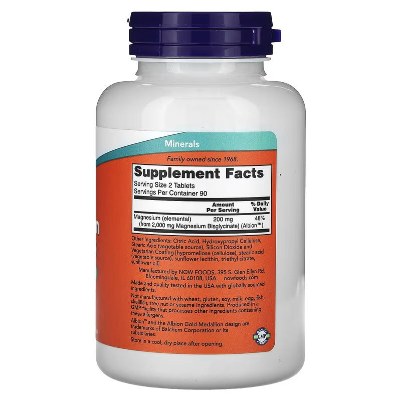 NOW Foods, Glycinate de magnésium 180 comprimés