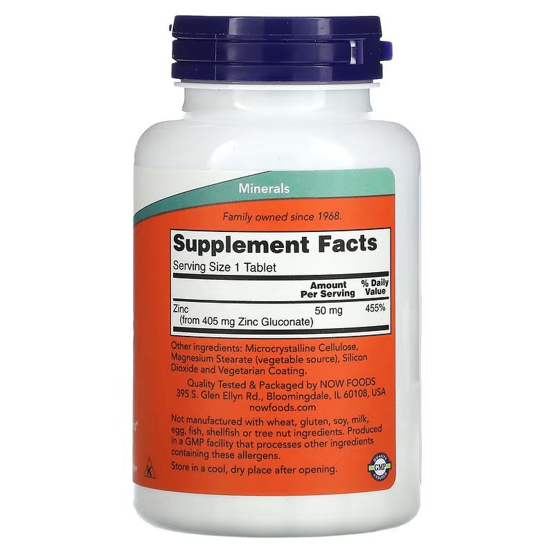 NOW Foods, Zinc, 50 mg, 250 comprimés