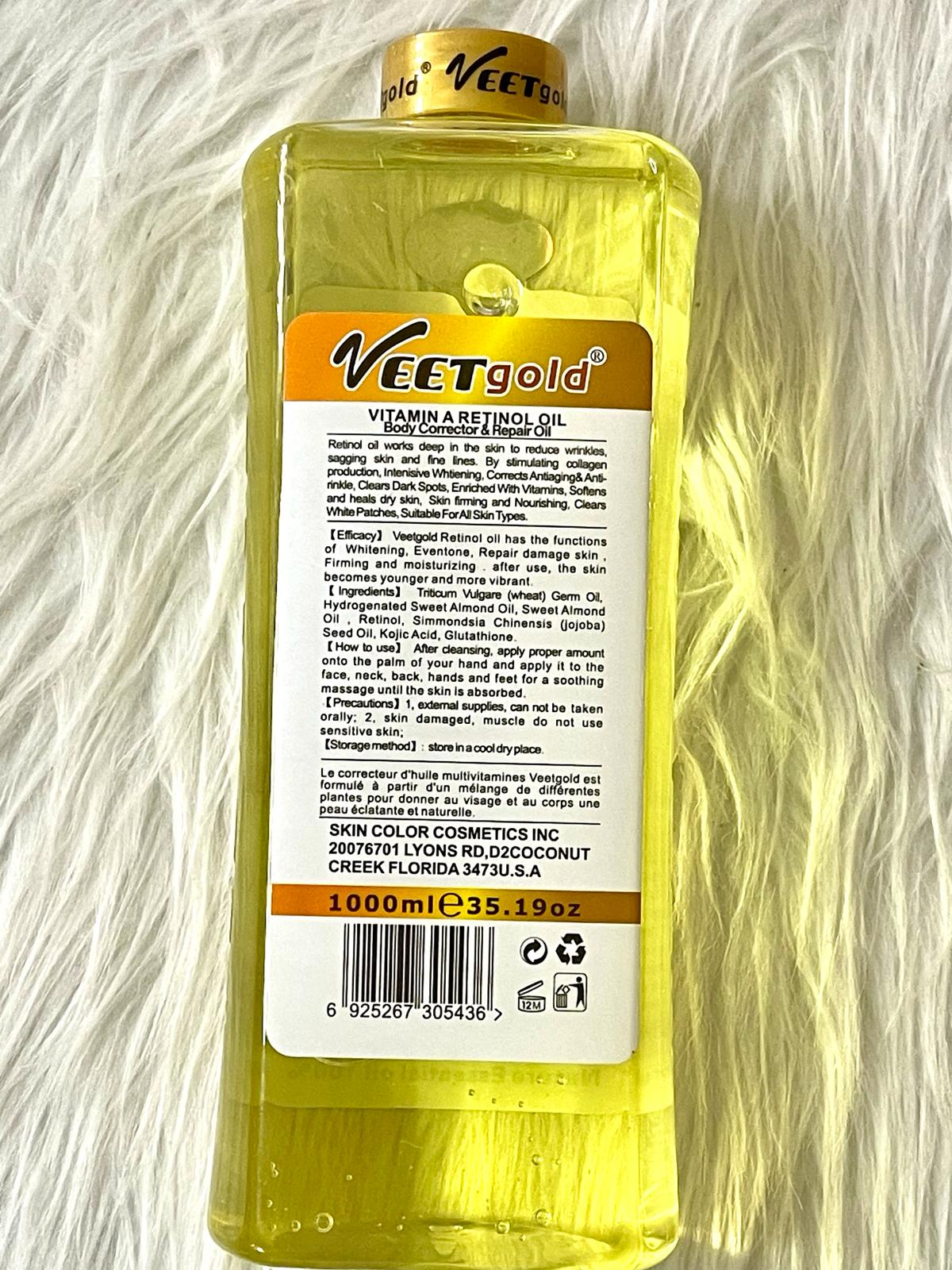 HUILE VEETGOLD RETINOL VITAMINE A 7 JOURS HYDRATANTE NOURRISSANTE CORRECTRICE ANTI IMPERFECTION 250 /500/1000ML