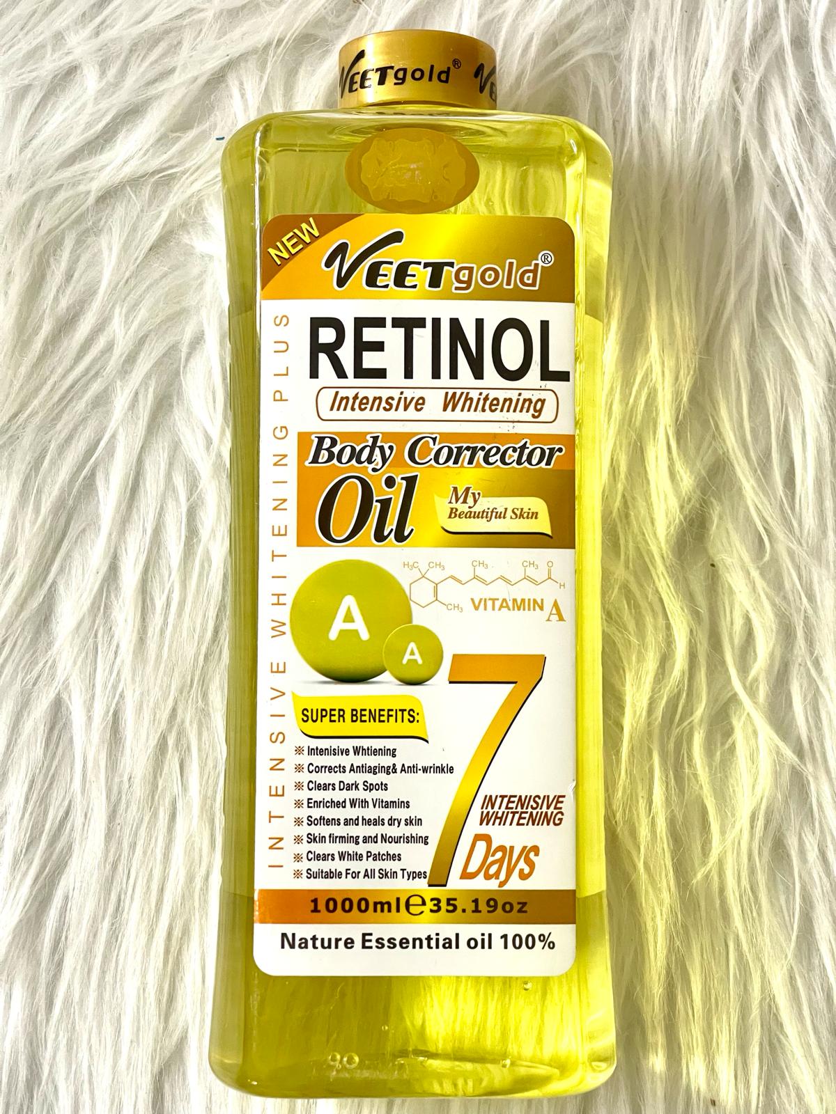 HUILE VEETGOLD RETINOL VITAMINE A 7 JOURS HYDRATANTE NOURRISSANTE CORRECTRICE ANTI IMPERFECTION 250 /500/1000ML