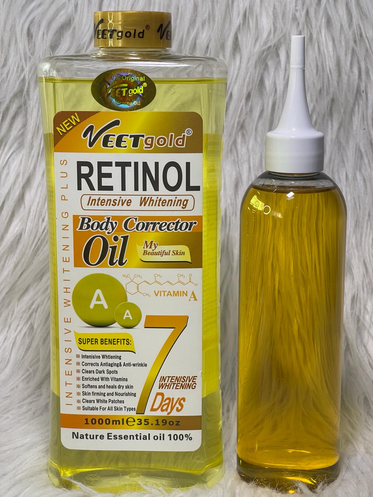 HUILE VEETGOLD RETINOL VITAMINE A 7 JOURS HYDRATANTE NOURRISSANTE CORRECTRICE ANTI IMPERFECTION 250 /500/1000ML