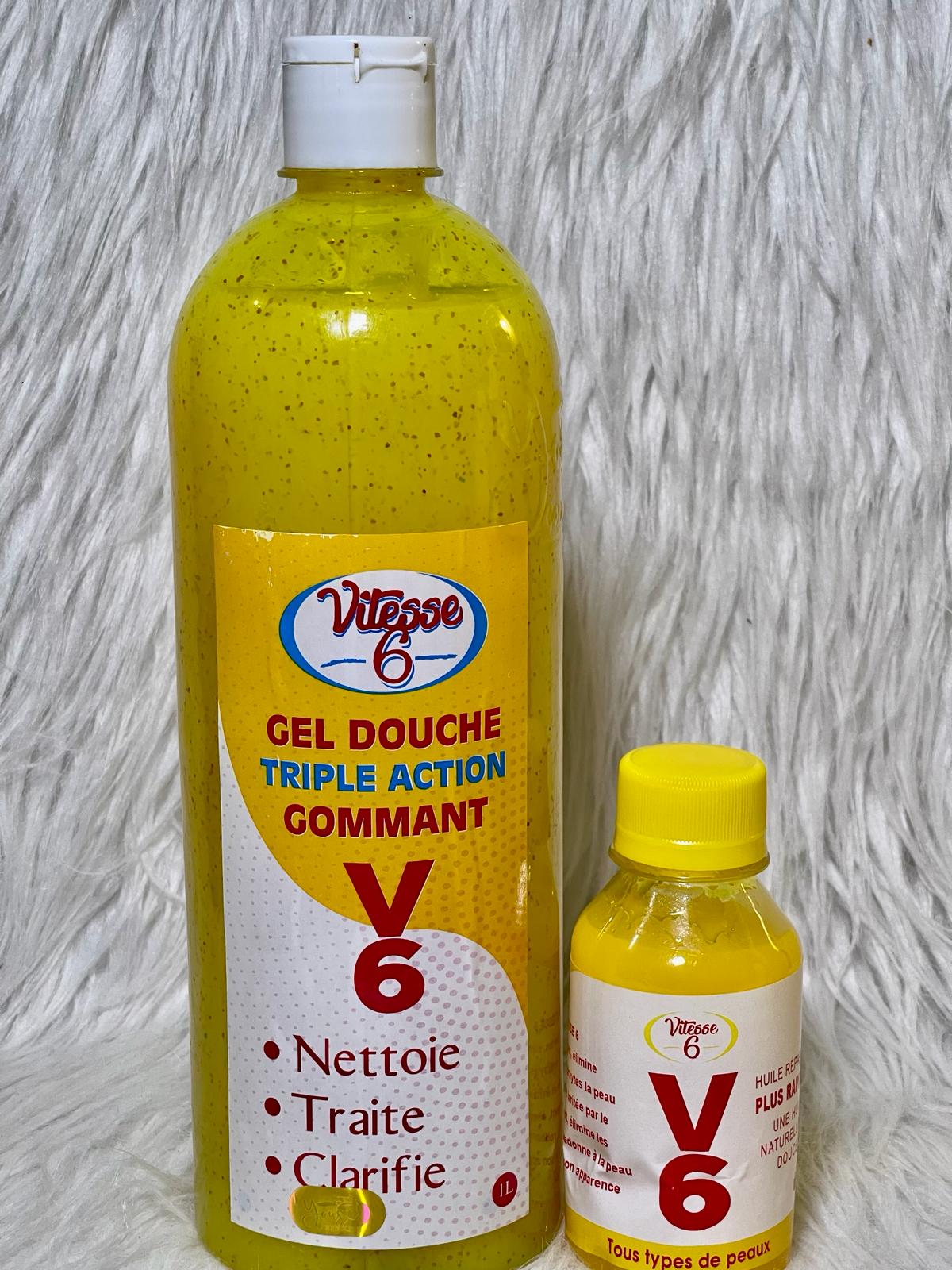 VITESSE V6 GEL DE DOUCHE ULTRA BLANCHISSANT TRIPLE ACTION RAPIDE ANTI IMPERFECTION EXFOLANT GOMMANT