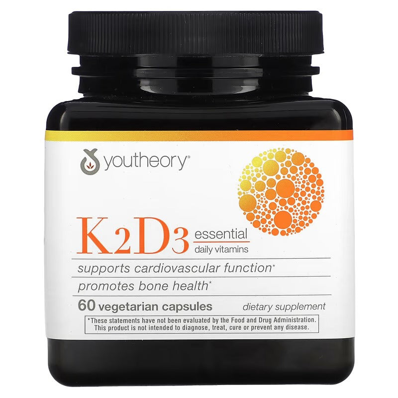 Youtheory, Vitamines quotidiennes essentielles K2D3, 60 capsules végétariennes