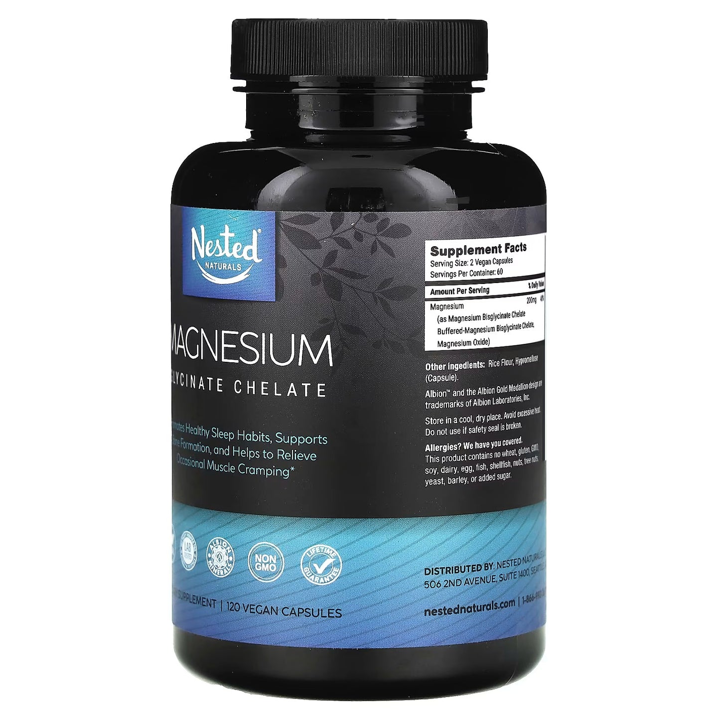 Nested Naturals, Magnésium, Glycinate chélate, 120 capsules vegan