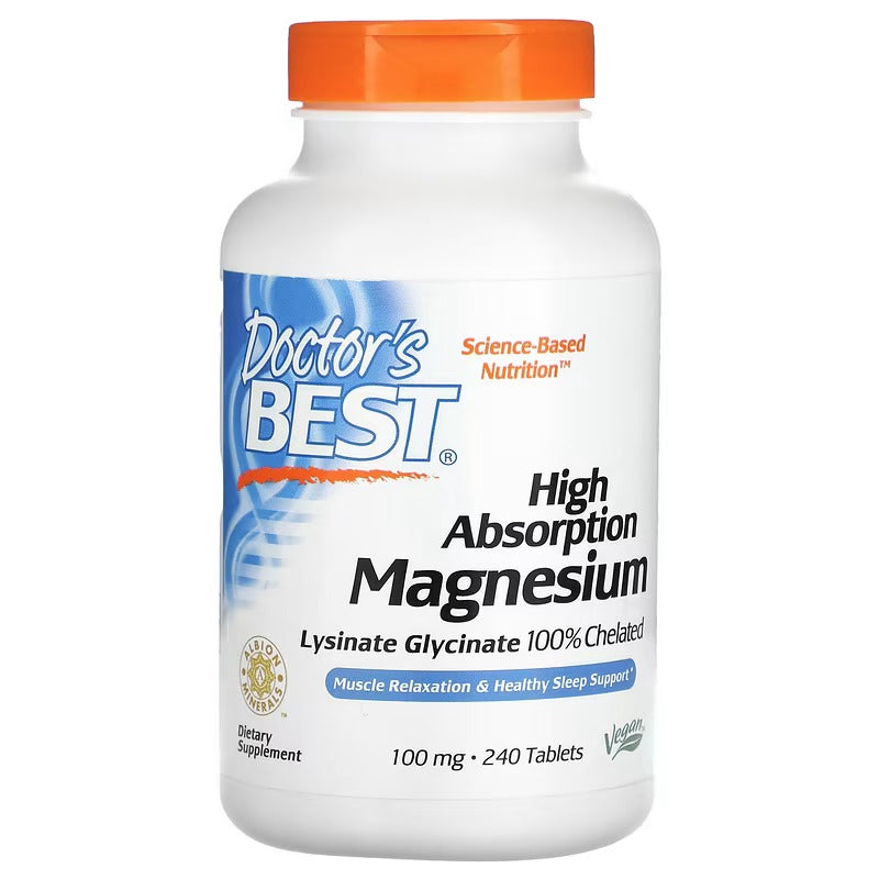 Doctor's Best, Magnésium 100 % chélaté à haute absorption avec Albion Minerals, 100 mg, 240 comprimés