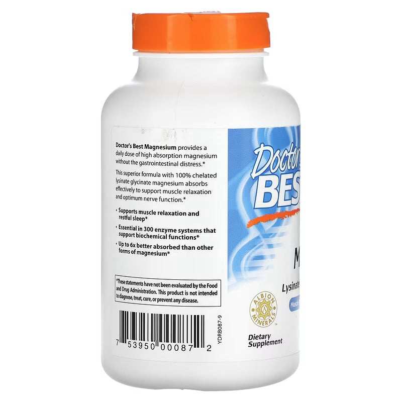 Doctor's Best, Magnésium 100 % chélaté à haute absorption avec Albion Minerals, 100 mg, 240 comprimés