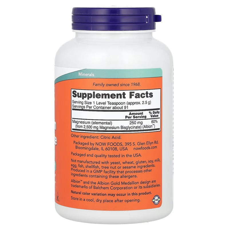 NOW Foods, Poudre de bisglycinate de magnésium, 227 g