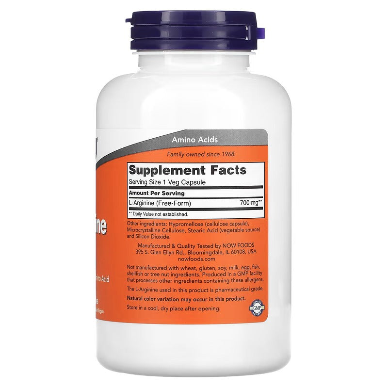 NOW Foods, L-arginine, 700 mg, 180 capsules végétariennes Complément alimentaire