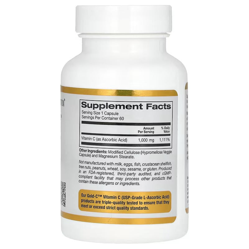 California Gold Nutrition, Gold C, Vitamine C de qualité USP, 1000 mg, 60 et 240 capsules végétariennes