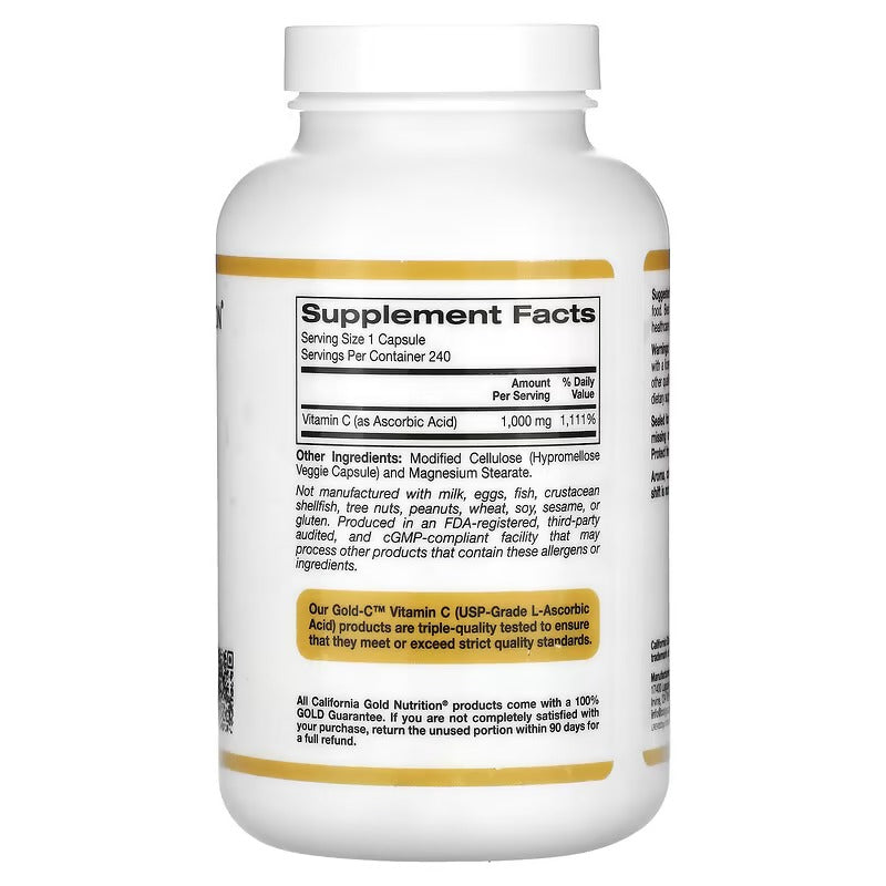 California Gold Nutrition, Gold C, Vitamine C de qualité USP, 1000 mg, 60 et 240 capsules végétariennes