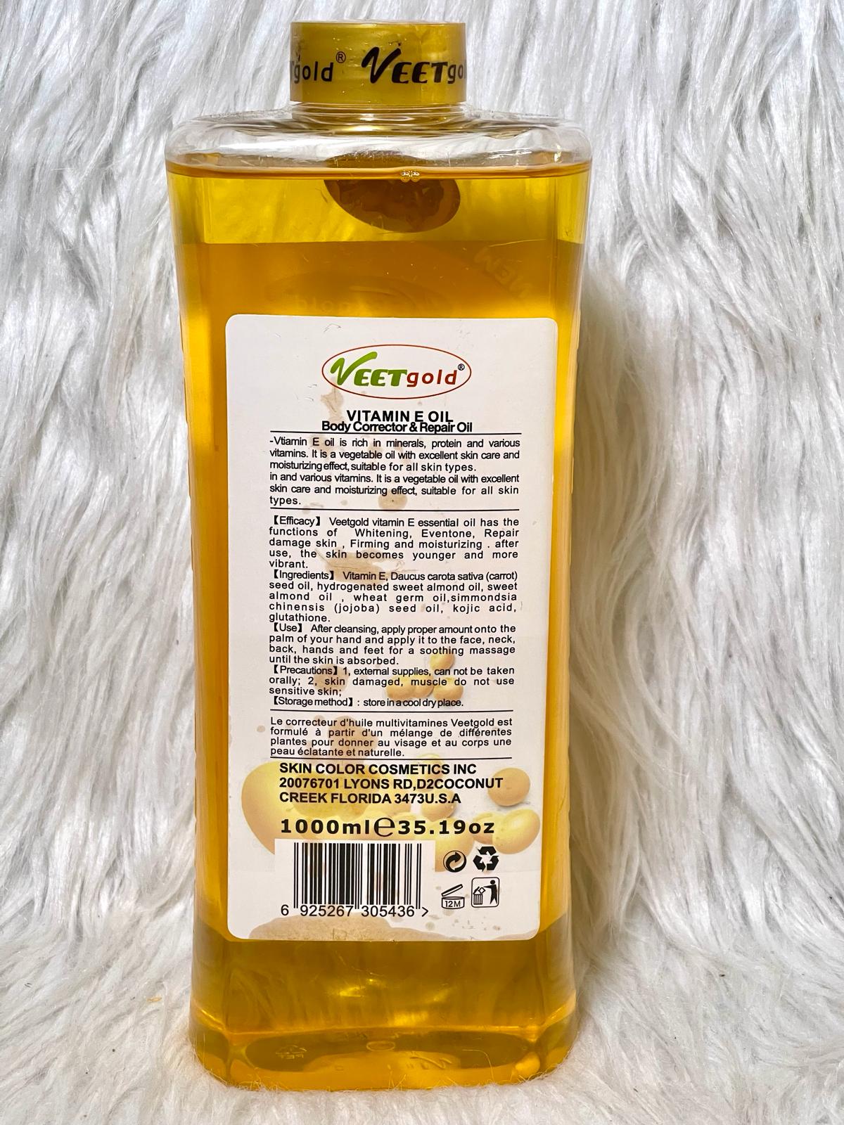 HUILE VEETGOLD VITAMINE E VISAGE ET CORPS ULTRA ÉCLAIRCISSANT ANTI IMPERFECTION 100% NATUREL 7 EN 1
