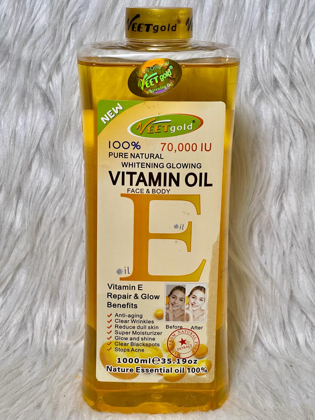 HUILE VEETGOLD VITAMINE E VISAGE ET CORPS ULTRA ÉCLAIRCISSANT ANTI IMPERFECTION 100% NATUREL 7 EN 1
