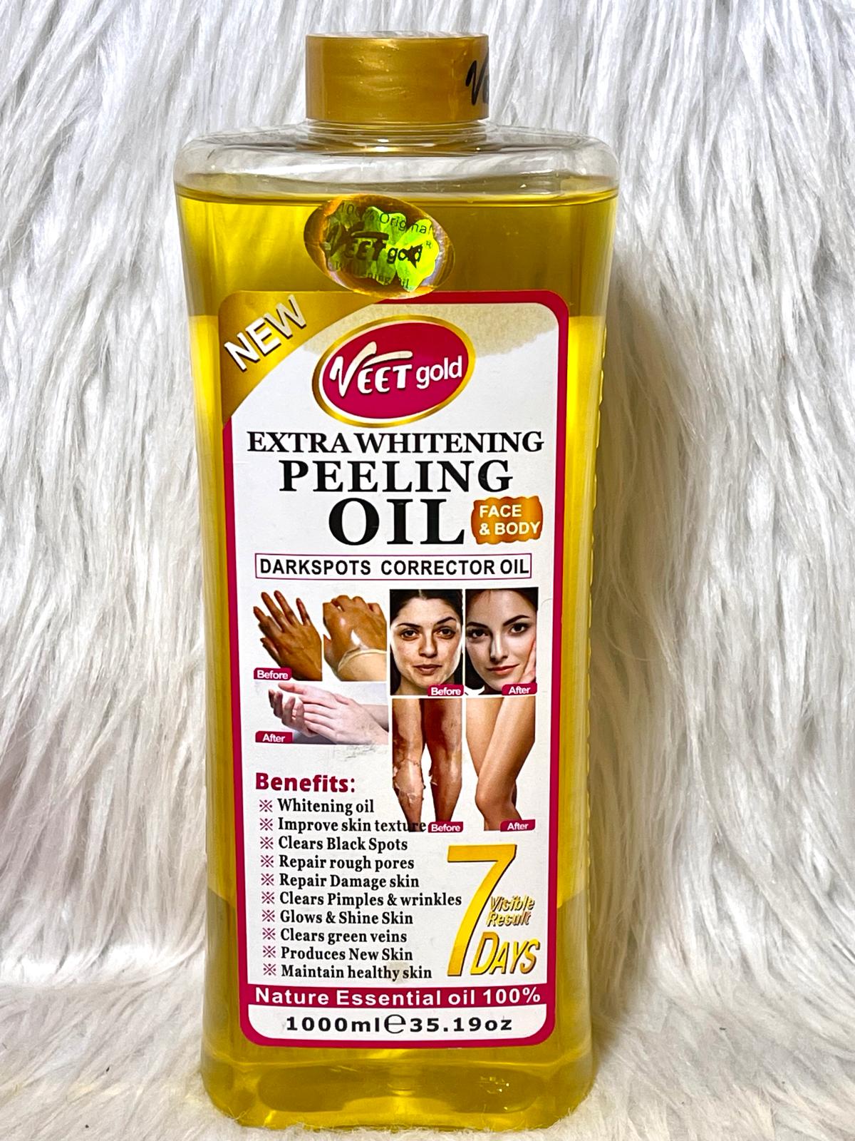 VEETGOLD HUILE EXTRA BLANCHISSANTE PEELING VISAGE ET CORPS CORRECTRICE ANI IMPERFECTION 100% NATUREL 7 DAYS 10 EN 1