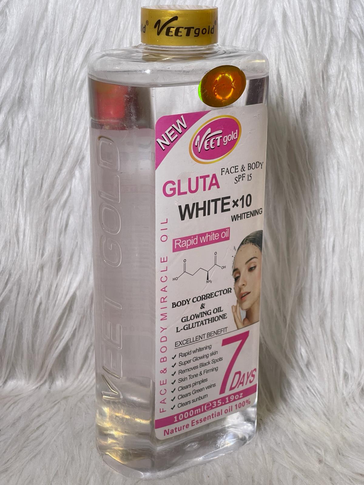 VEETGOLD HUILE ULTRA BLANCHISSANTE GLUTA WHITE X10 ACTION RAPIDE RÉPARATRICE 100% NATUREL 7 DAYS
