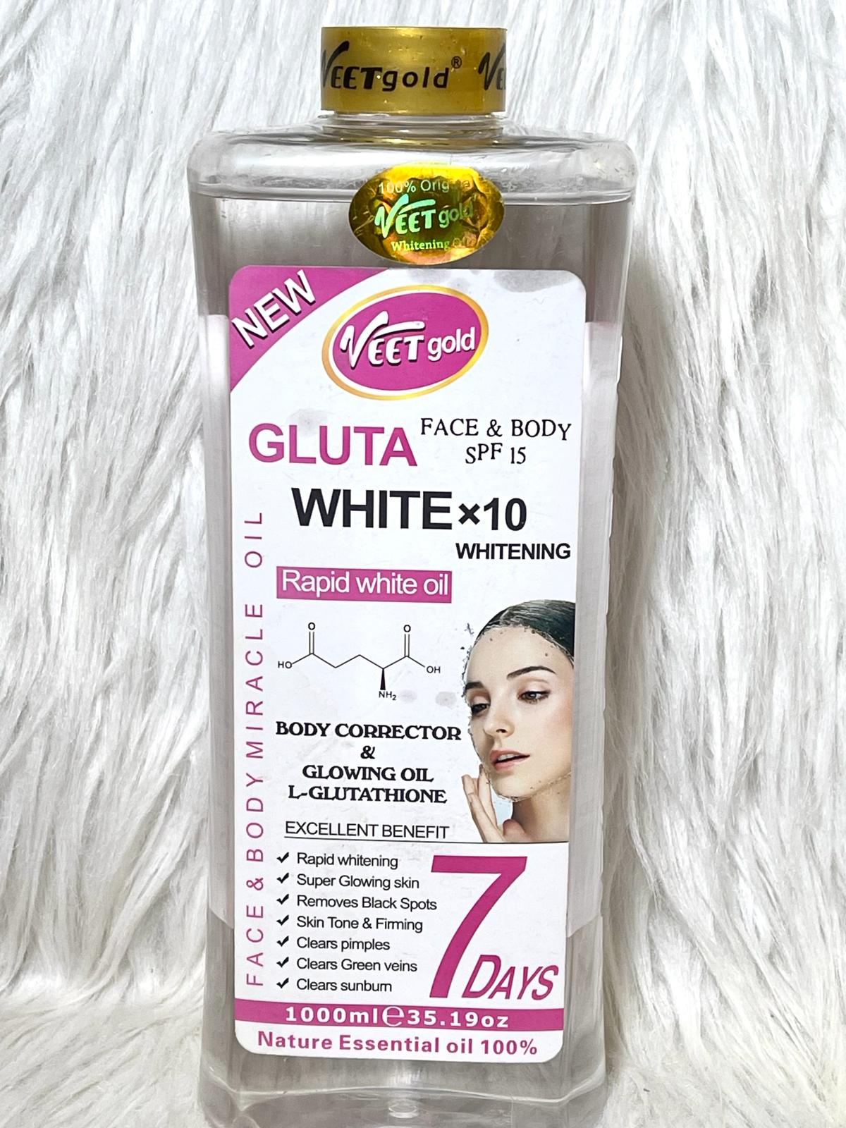 VEETGOLD HUILE ULTRA BLANCHISSANTE GLUTA WHITE X10 ACTION RAPIDE RÉPARATRICE 100% NATUREL 7 DAYS