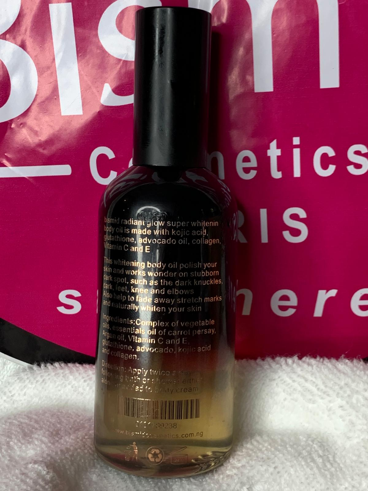 BISMID RADIANT GLOW SUPER WHITENING BODY OIL HUILE ULTRA BLANCHISSANTE NOURRISSANTE ANTI IMPERFECTION