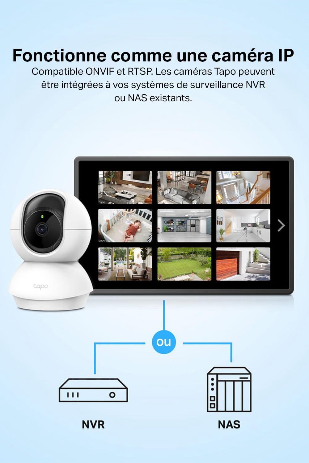TP-Link Tapo Caméra Surveillance WiFi intérieure 360° 1080p C200, Vision nocturne, Notifications en temps réel, Détection de personne, Suivi de mouvement, Télécommande, Compatible avec Alexa