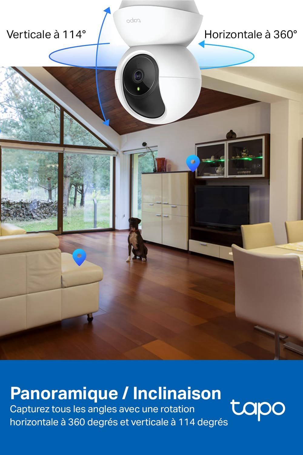 TP-Link Tapo Caméra Surveillance WiFi intérieure 360° 1080p C200, Vision nocturne, Notifications en temps réel, Détection de personne, Suivi de mouvement, Télécommande, Compatible avec Alexa