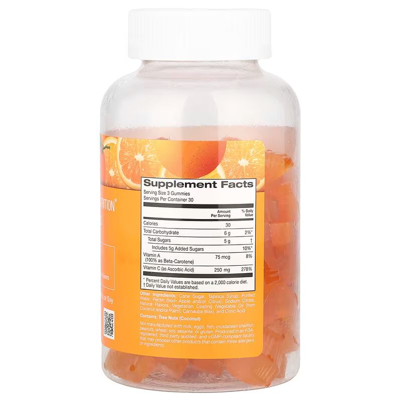 California Gold Nutrition, Gommes à la vitamine C, 250 mg, avec de la vitamine A issue à 100 % de bêta-carotène, 90 gommes végétariennes