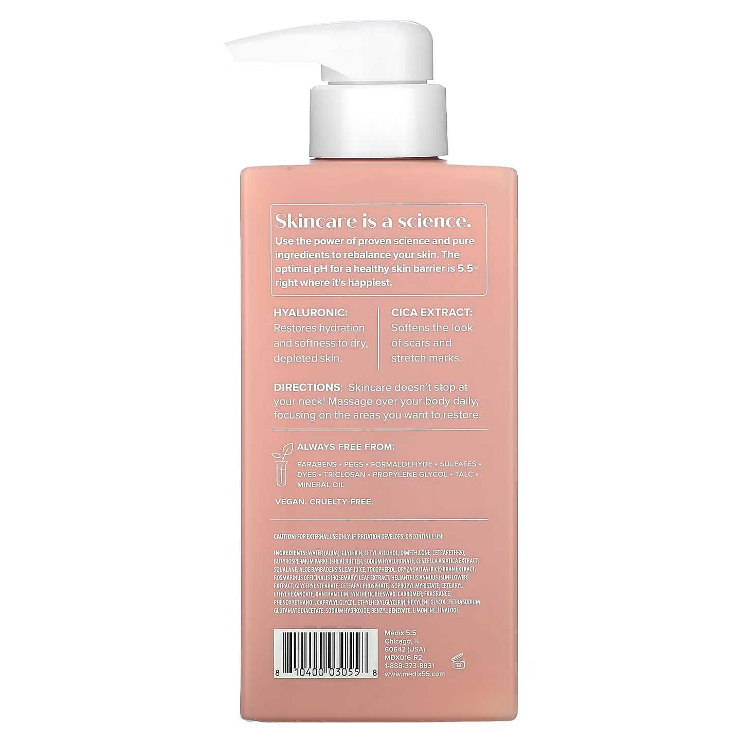 Medix 5.5 Crème hydratante pour le corps et le visage à l'acide hyaluronique + vitamine E | Lotion raffermissante hydratante pour la peau sèche minimise l'apparence des rides, des vergetures