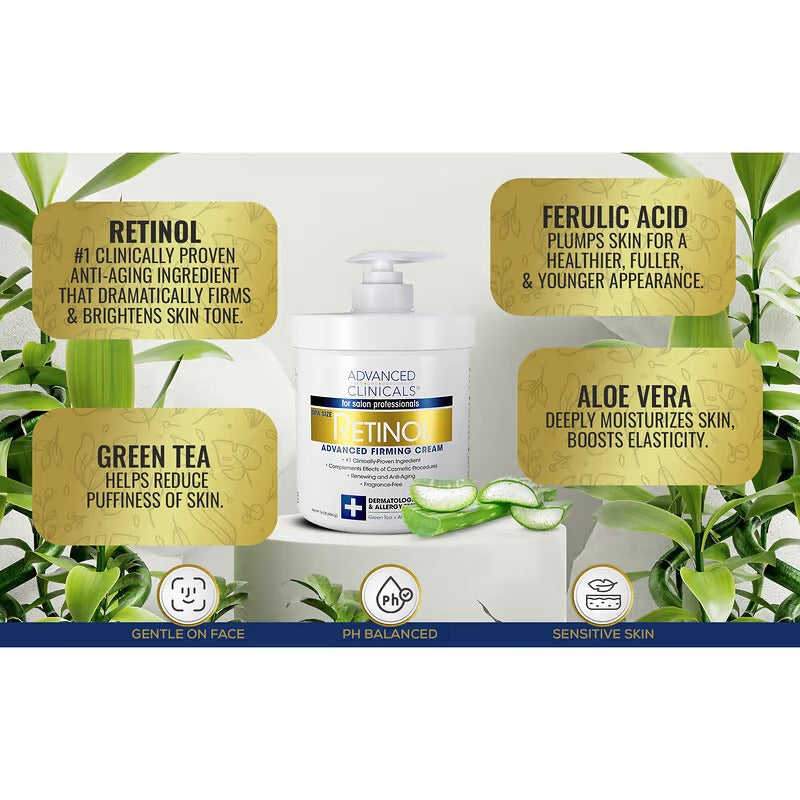 Advanced Clinicals, Rétinol, Crème raffermissante avancée, 454 g