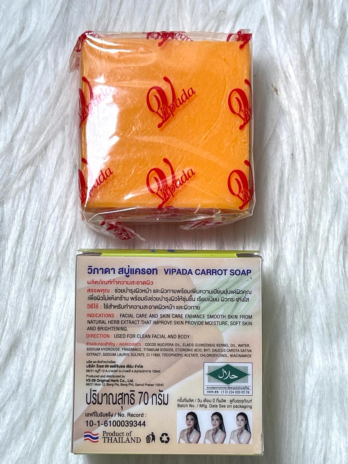 Vipasa carotte savon thaïlandais ultra éclaircissant anti imperfection acnés bouton taches noire mélasma